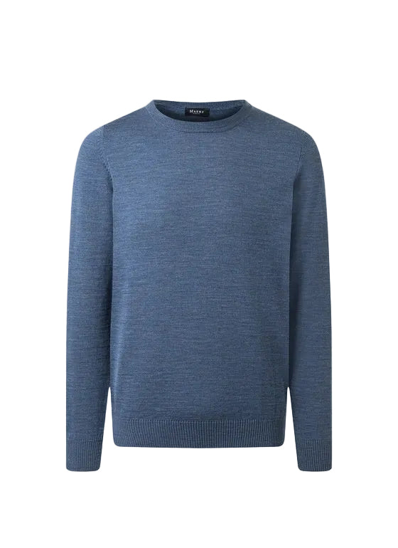 Maerz Merino Wool Crew Neck Jumper – Blue