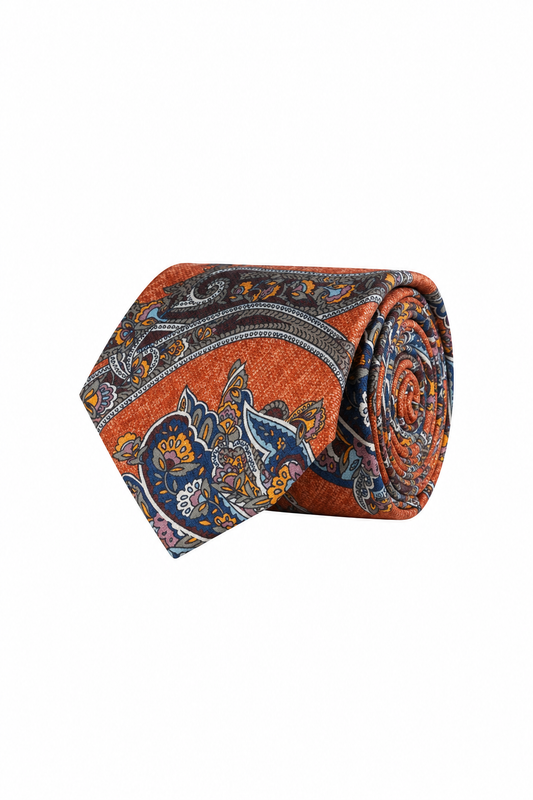 Amanda Christensen Classic Paisley Silk Tie - Rust Melange