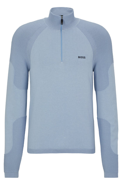 Boss Cotton Blend Zip-Neck Sweater With Logo Detail