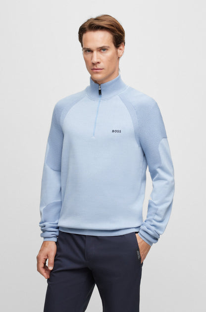 Boss Cotton Blend Zip-Neck Sweater With Logo Detail