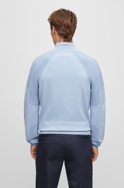 Boss Cotton Blend Zip-Neck Sweater With Logo Detail