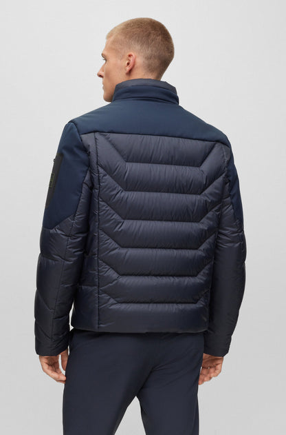 Boss Mixed Material Down Jacket With Branded Sleeve Pocket