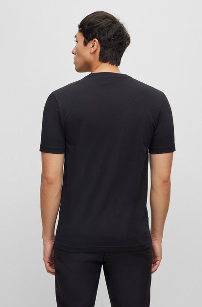 Boss Crewneck T-shirt In Stretch Cotton With Logo Artwork