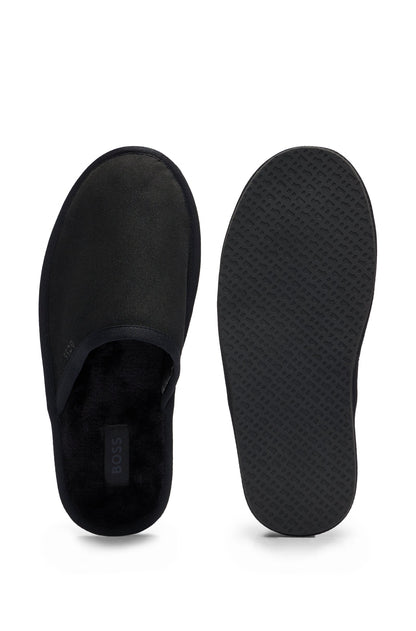 Boss Faux-Suede Slippers with Rubber Sole