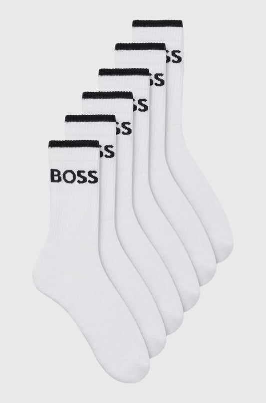 Boss Six Pack Of Ribbed Short Socks In A Cotton Blend