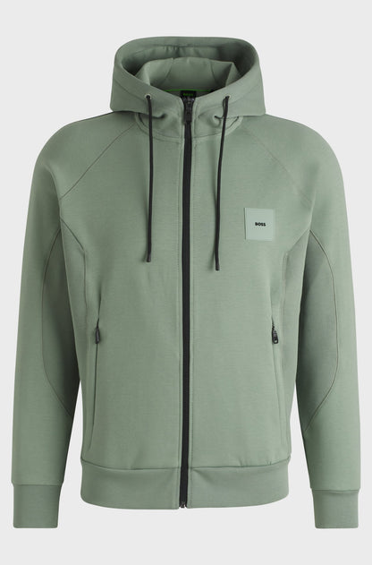 Boss Cotton-blend zip-up hoodie with logo patch