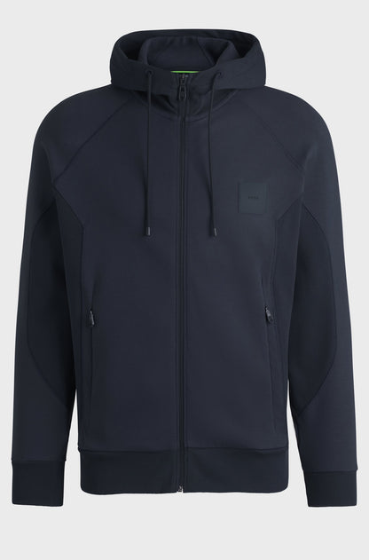 Boss Cotton-blend zip-up hoodie with logo patch