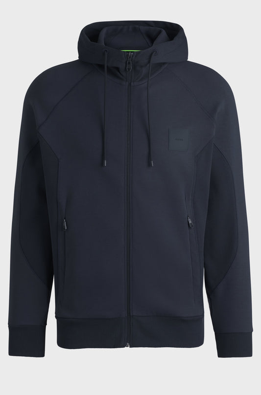 Boss Cotton-blend zip-up hoodie with logo patch
