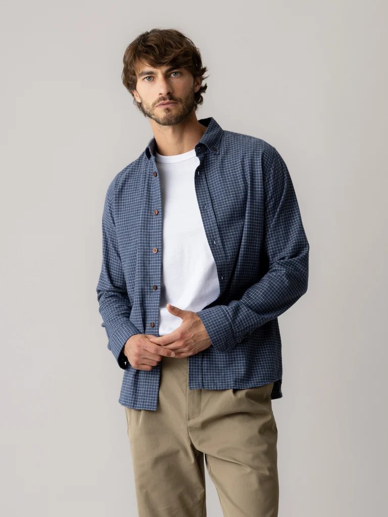 Mos Mosh Marco Flannel Shirt - Navy Check