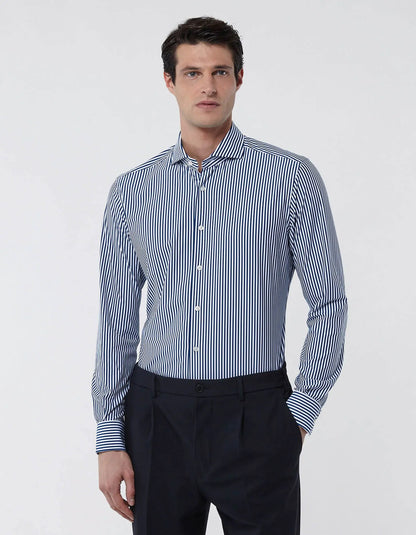 Blue Twill Stripe Shirt Collar small cutaway