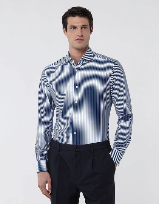 Blue Twill Stripe Shirt Collar small cutaway