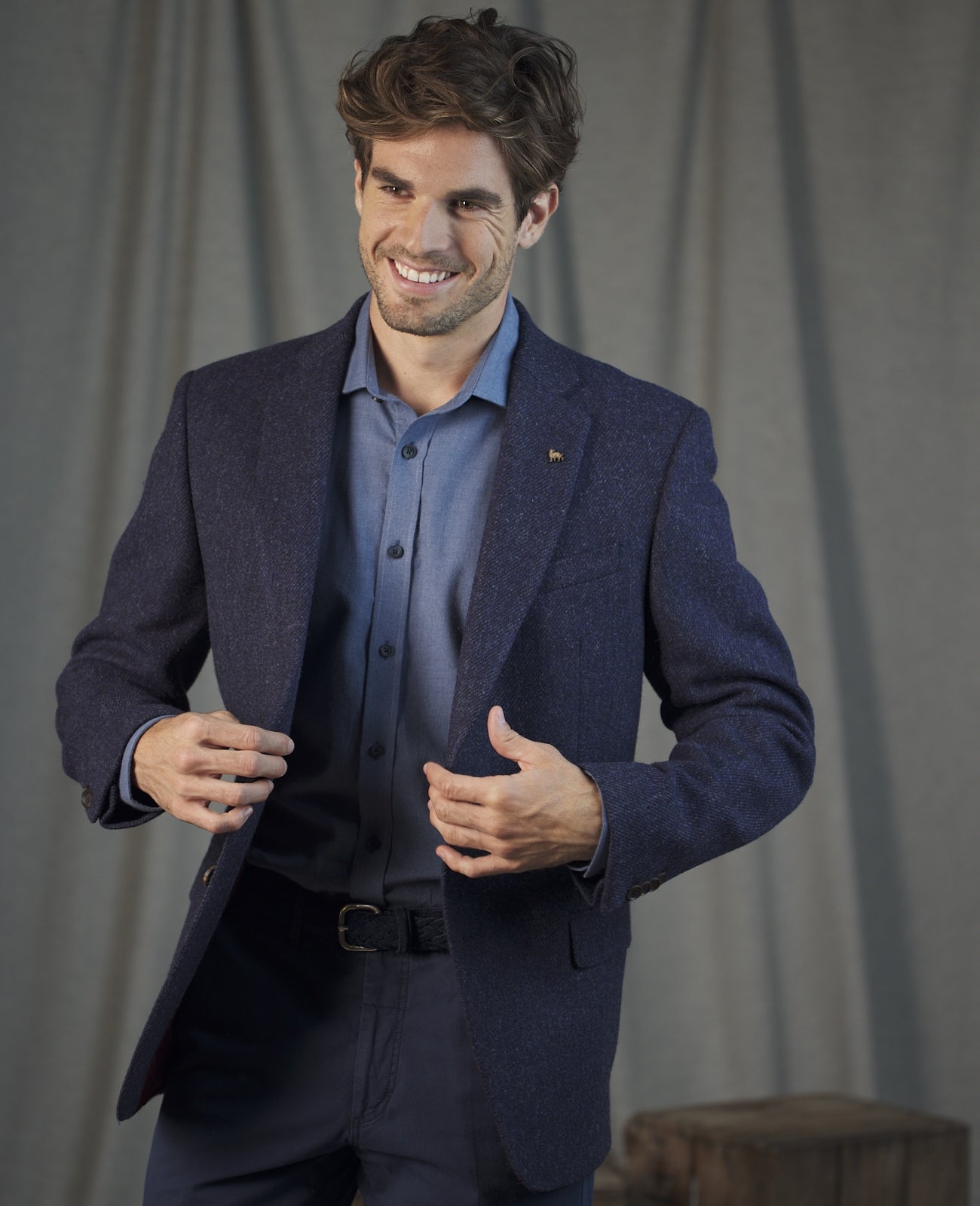 Liffey Tweed Blazer in Blue Herringbone