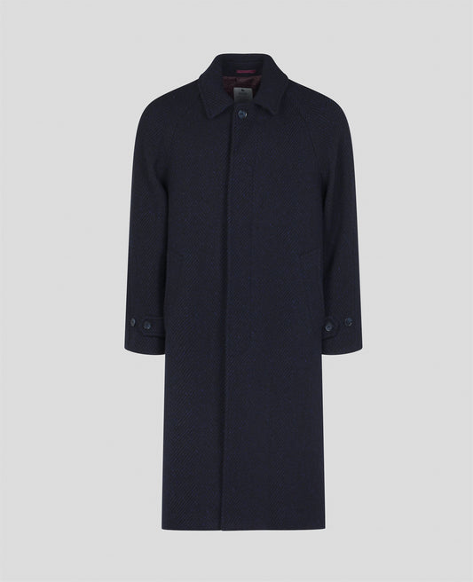 Corrib Donegal Tweed Overcoat in Navy Herringbone