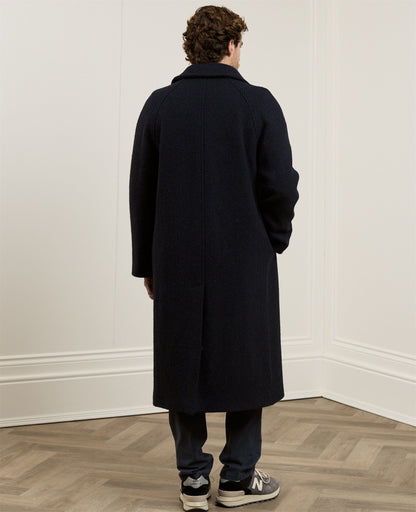 Corrib Donegal Tweed Overcoat in Navy Herringbone