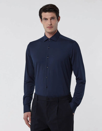 Navy Blue Oxford Solid Colour Shirt Collar Small cutaway