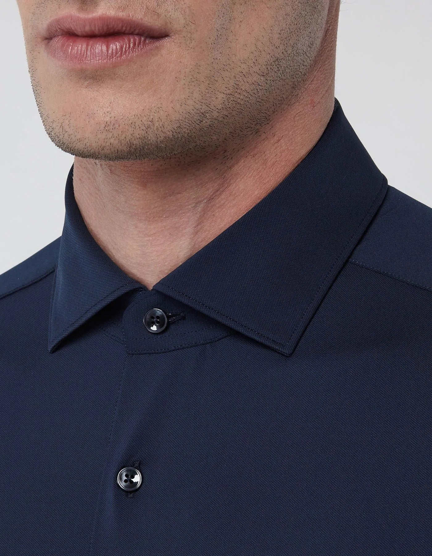 Navy Blue Oxford Solid Colour Shirt Collar Small cutaway