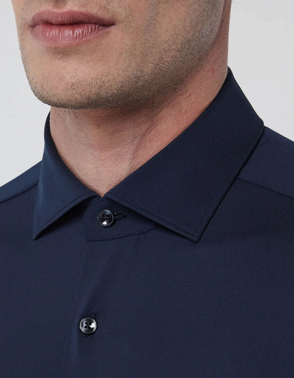 Navy Blue Oxford Solid Colour Shirt Collar Small cutaway