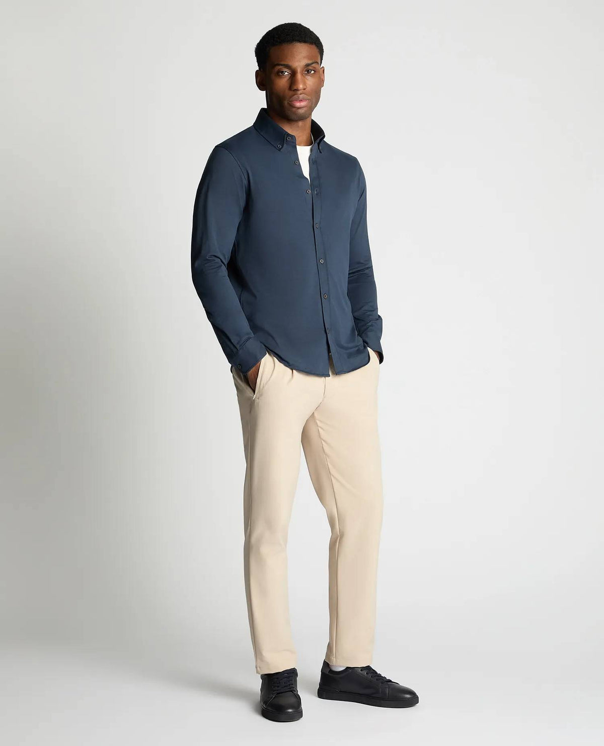 Remus Uomo Long Sleeve Stretch Shirt - Navy