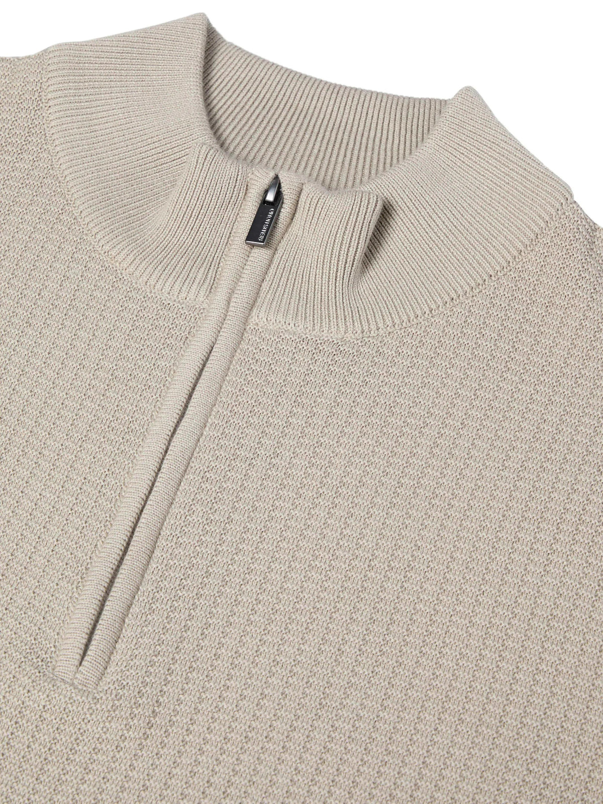Remus Uomo Quarter Zip Textured Knit - Stone