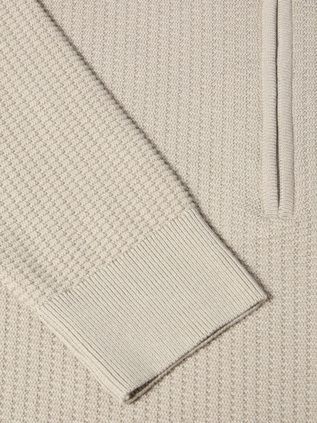 Remus Uomo Quarter Zip Textured Knit - Stone