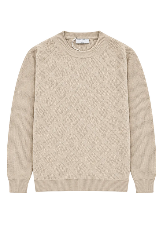 Daniele Fiesoli Merino Wool Diamond Knit Jumper – Ecru