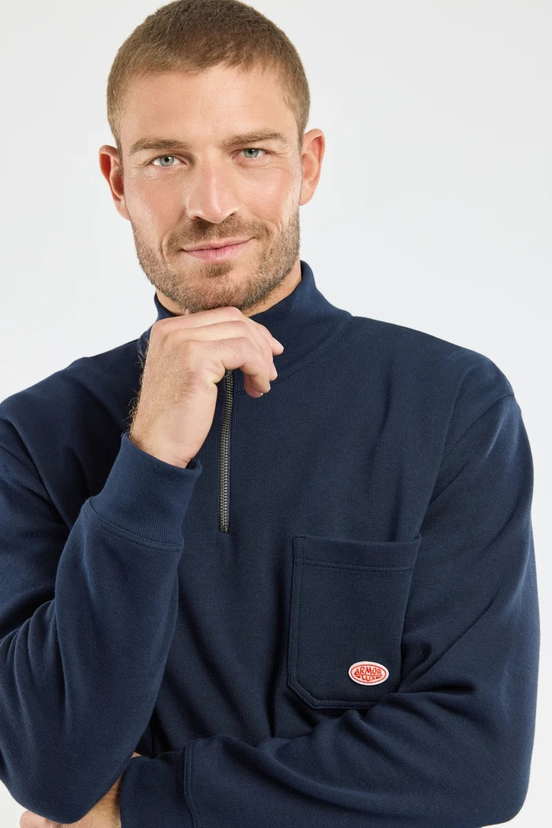 Armor Lux Troyer Quarter Zip Sweatshirt - Navy