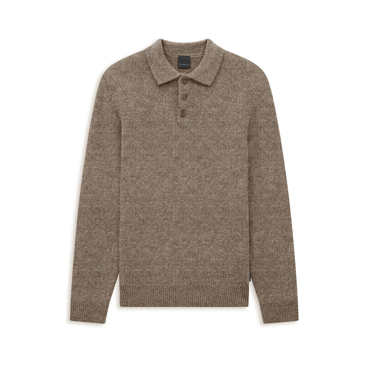 Bugatti Wool Blend Long Sleeve Polo - Brown