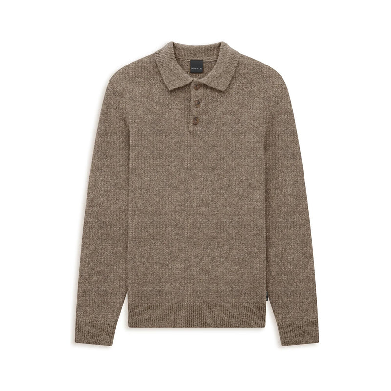 Bugatti Wool Blend Long Sleeve Polo - Brown