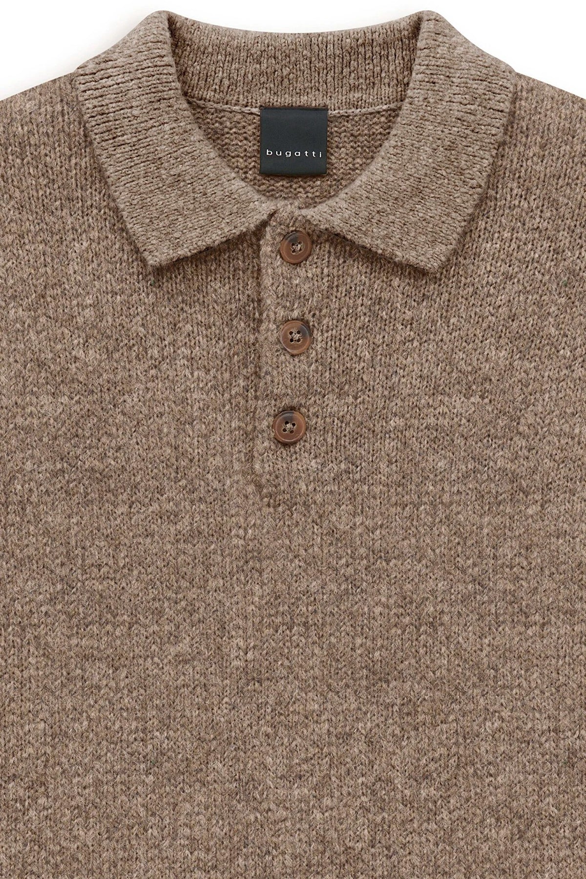 Bugatti Wool Blend Long Sleeve Polo - Brown