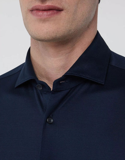 Navy Blue Jersey Solid Colour Shirt Collar Cutaway