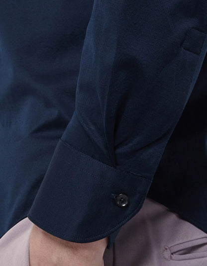 Navy Blue Jersey Solid Colour Shirt Collar Cutaway