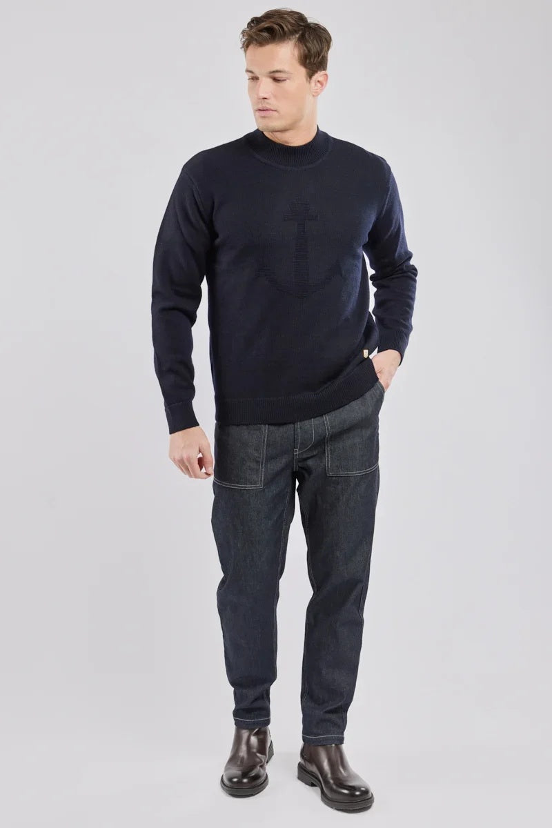 Armor Lux  Blue Anchor Mock Neck Sweater - Navy