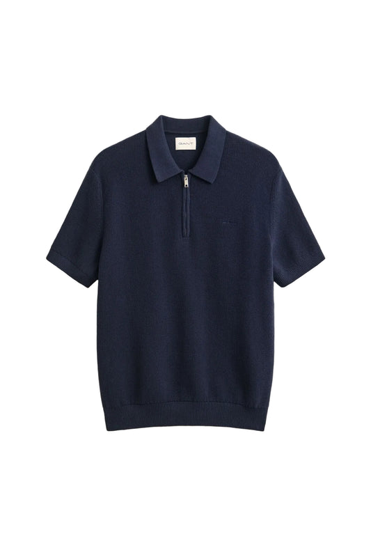 Gant Ribbed Cotton Zip Polo Sweater