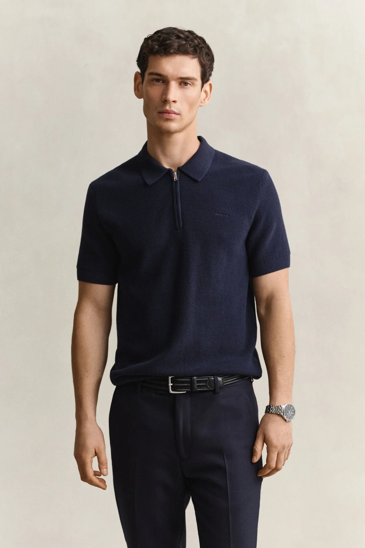 Gant Ribbed Cotton Zip Polo Sweater