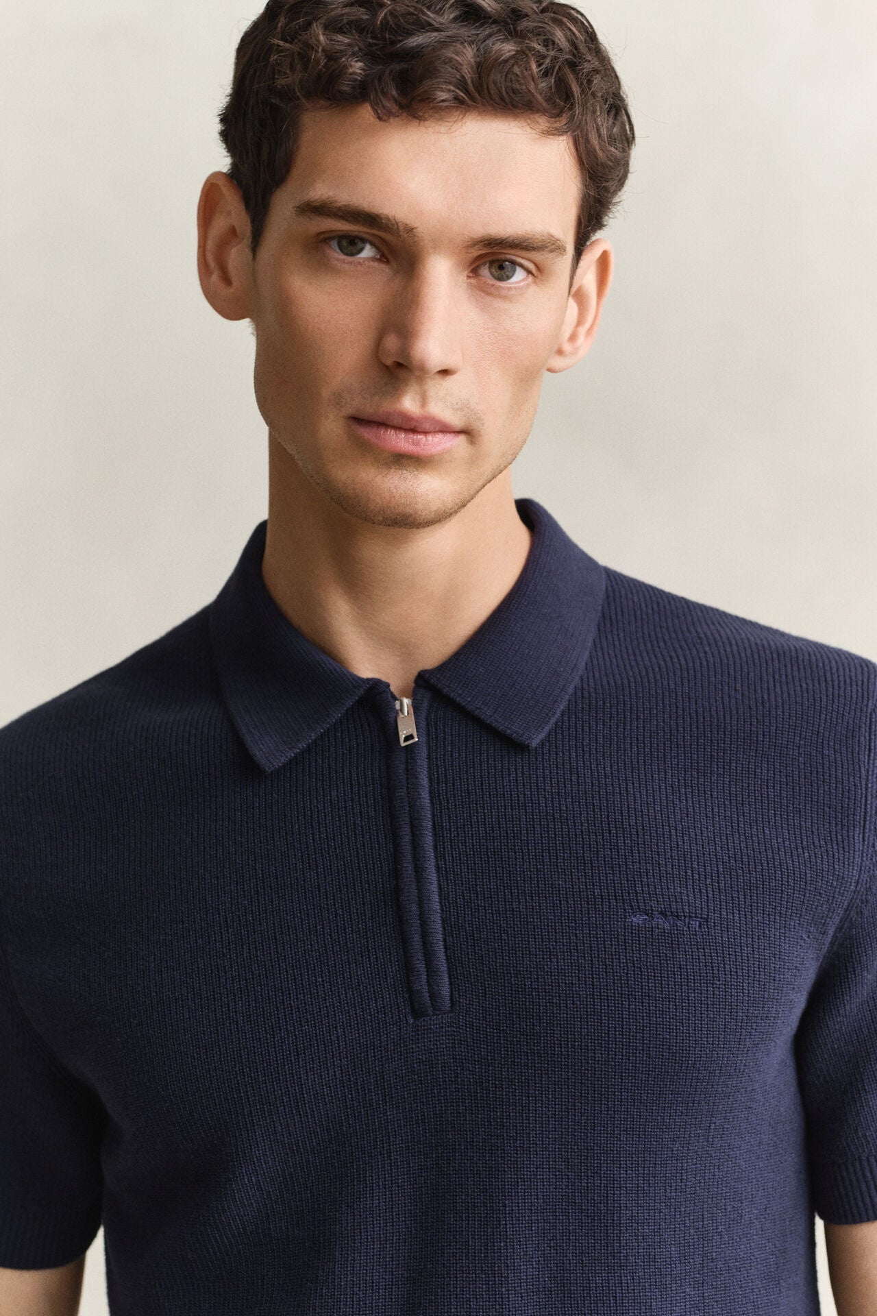 Gant Ribbed Cotton Zip Polo Sweater