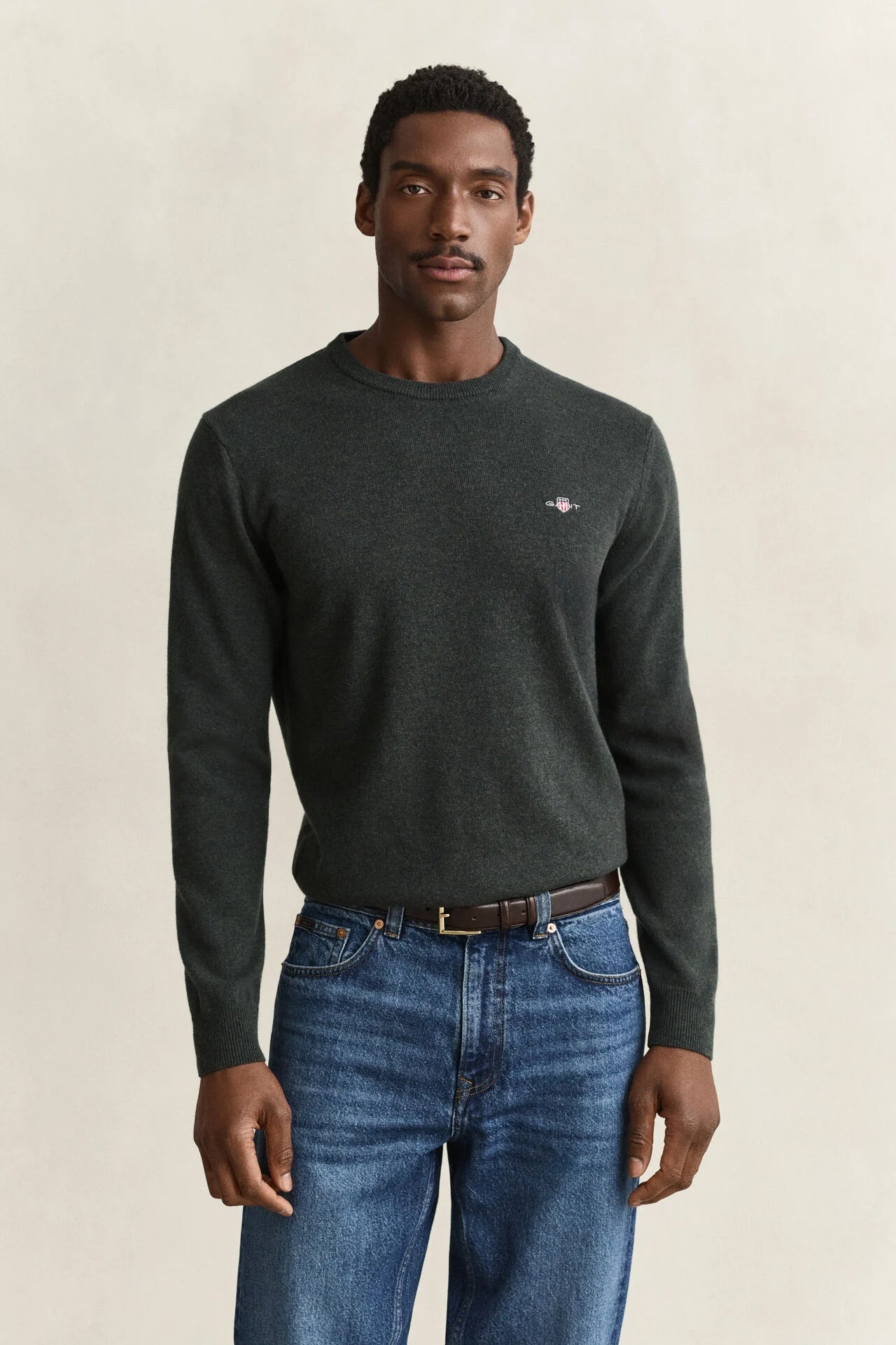 GANT Lambswool Crew Neck Sweater – Dark Moss Green