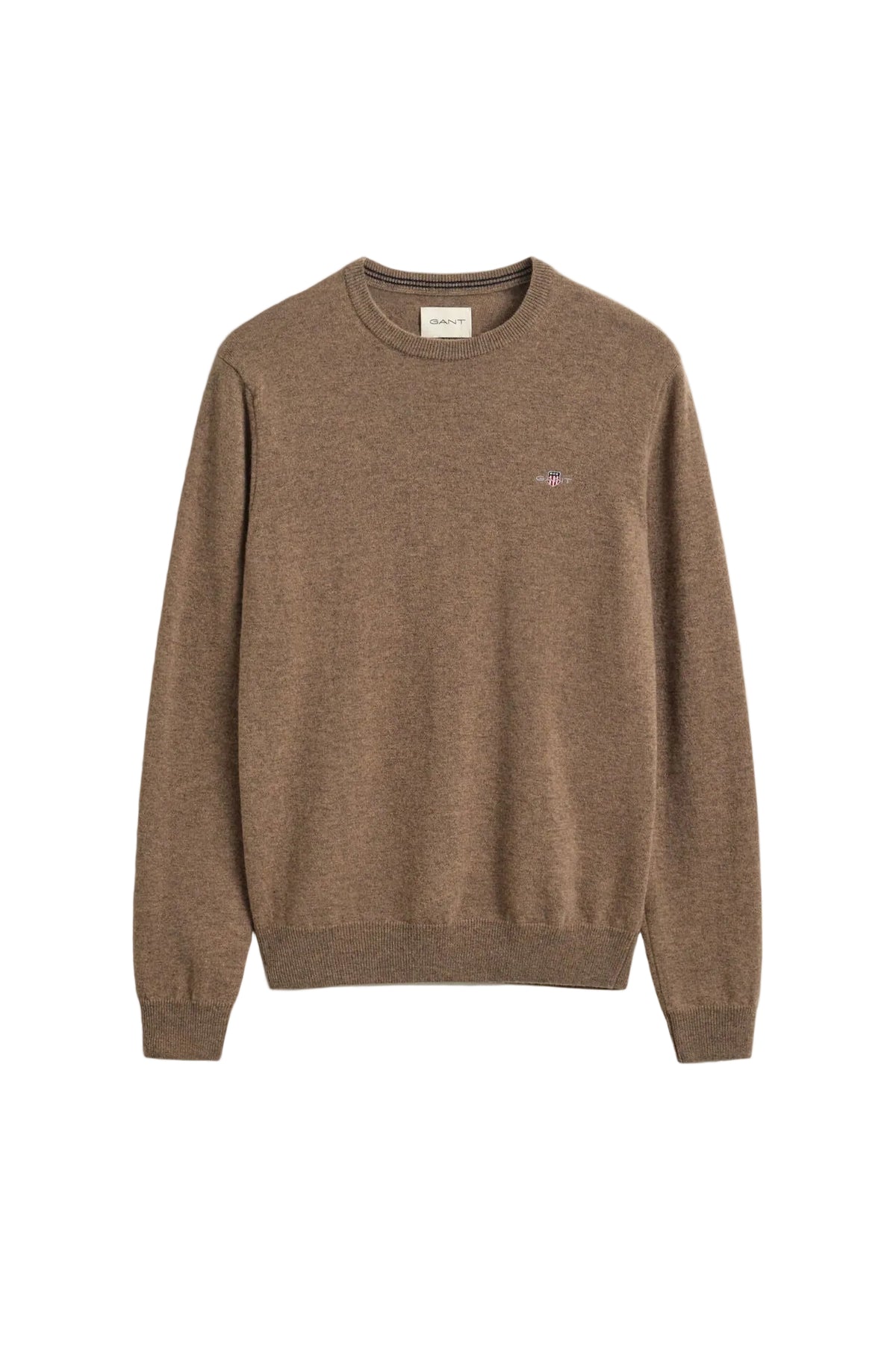 GANT Lambswool Crew Neck Sweater – Light Brown Melange