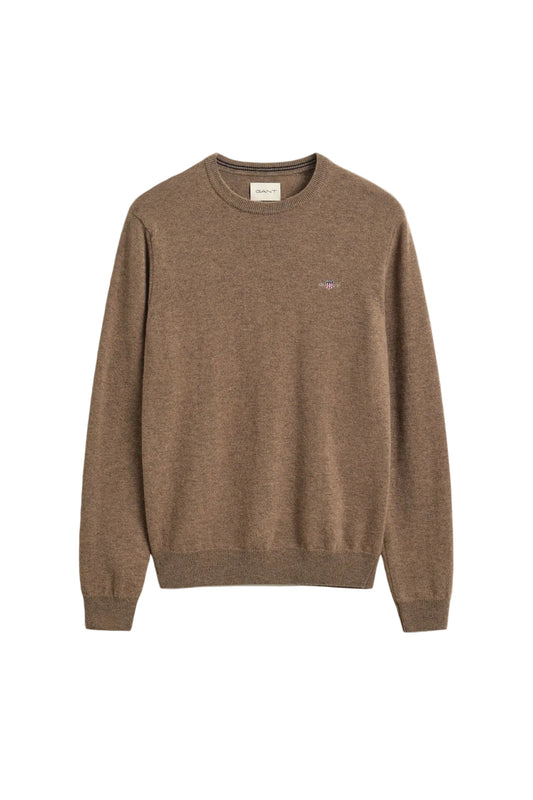 GANT Lambswool Crew Neck Sweater – Light Brown Melange