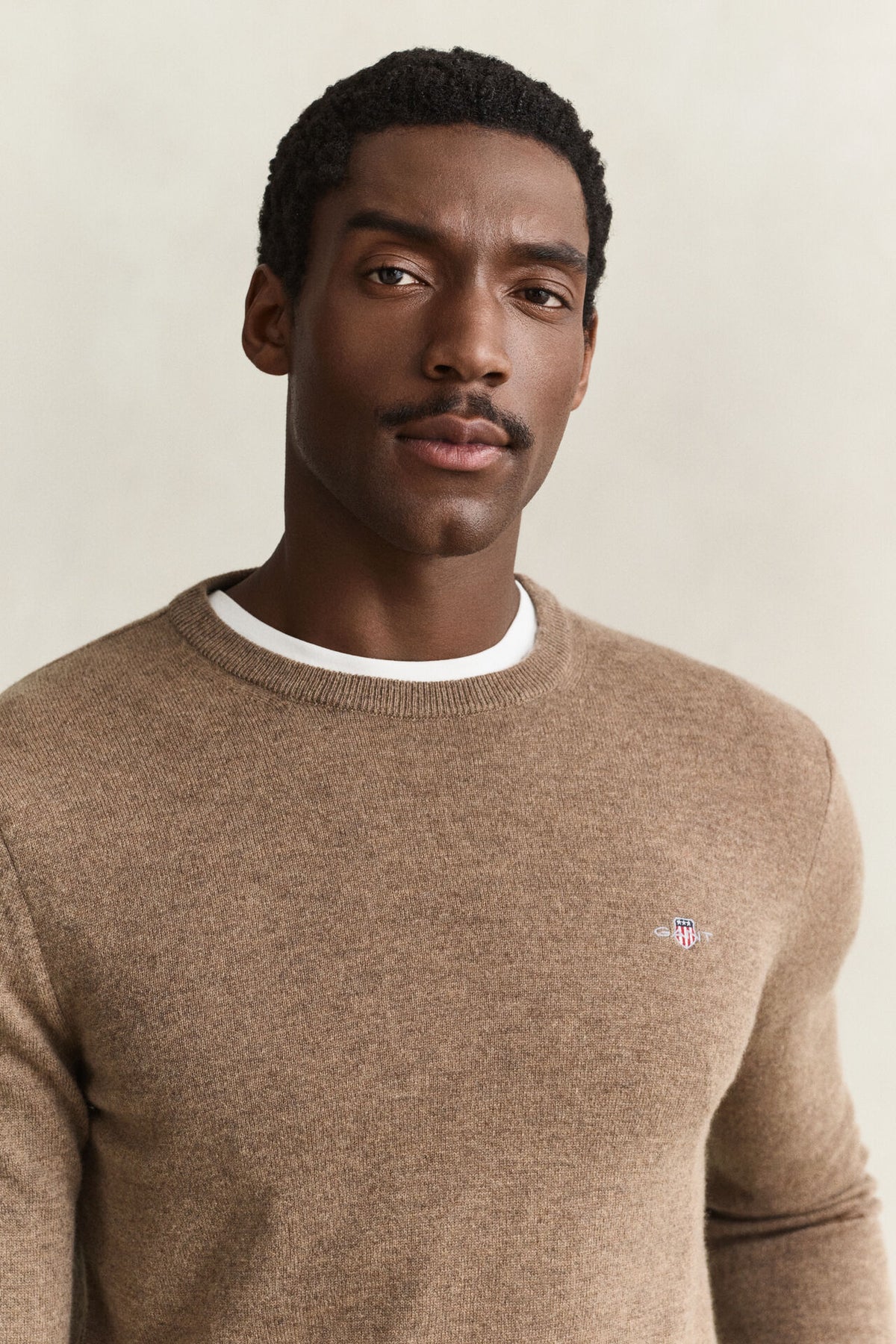 GANT Lambswool Crew Neck Sweater – Light Brown Melange