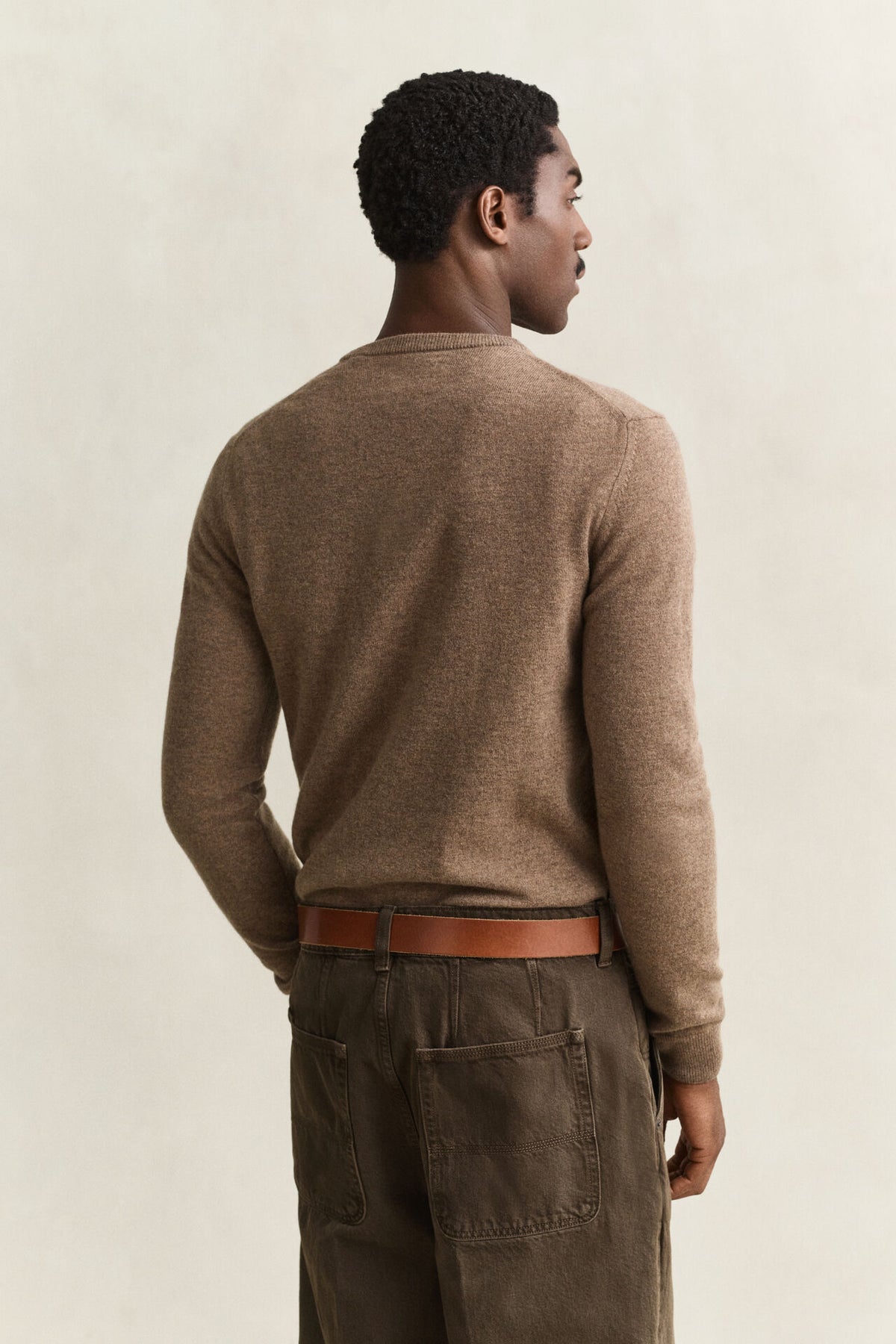 GANT Lambswool Crew Neck Sweater – Light Brown Melange