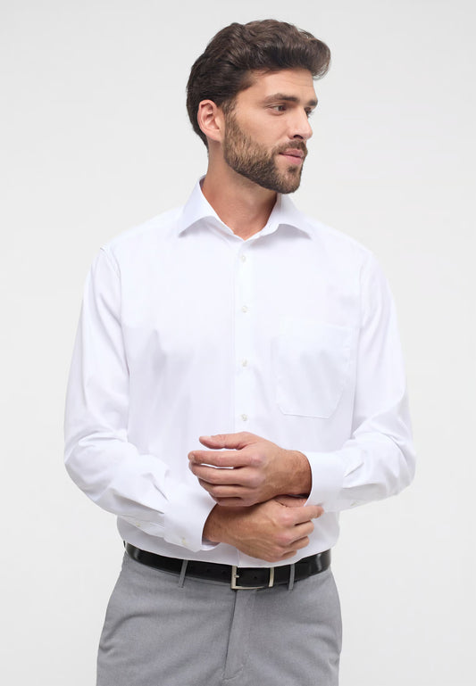 COMFORT FIT Cover Shirt in white plain