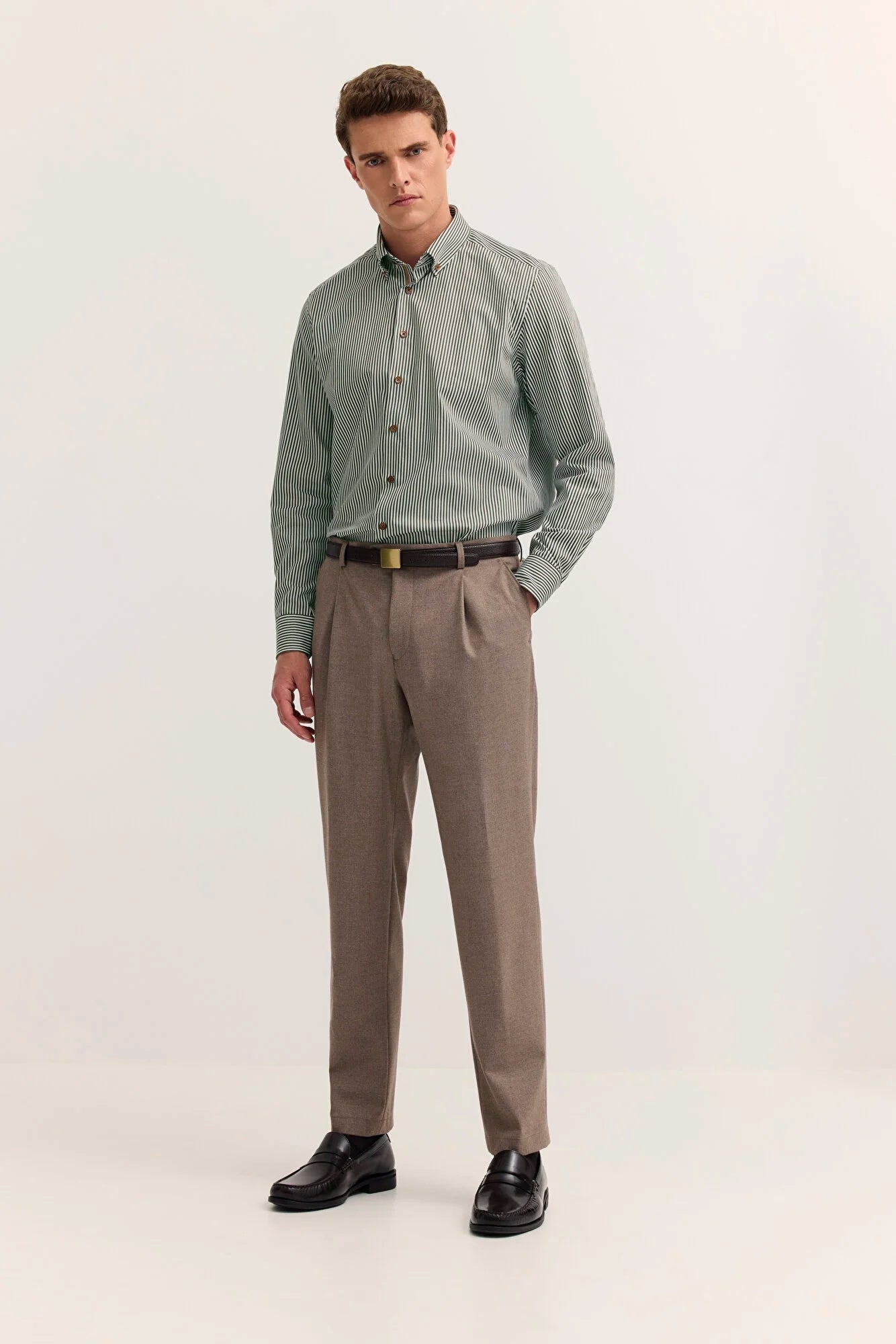 Bugatti Men's Striped Long Sleeve Shirt – Olive