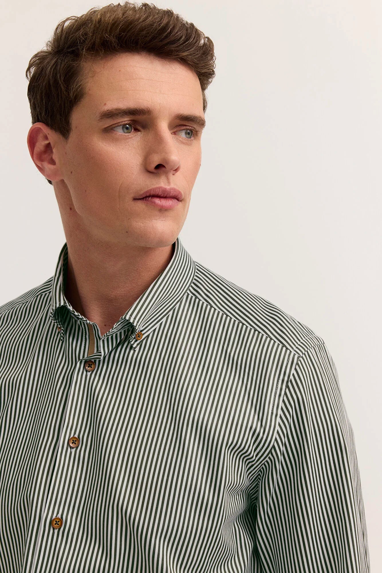 Bugatti Men's Striped Long Sleeve Shirt – Olive