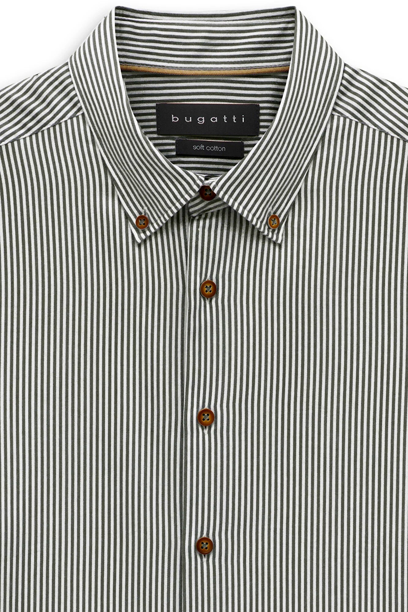 Bugatti Men's Striped Long Sleeve Shirt – Olive