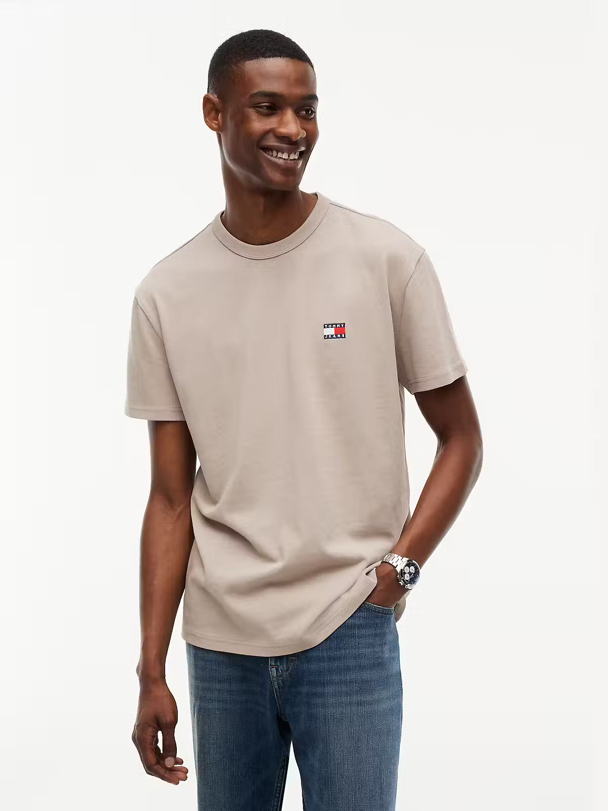Tommy Jeans Tommy Badge Crew Neck T-Shirt – Limestone Dust