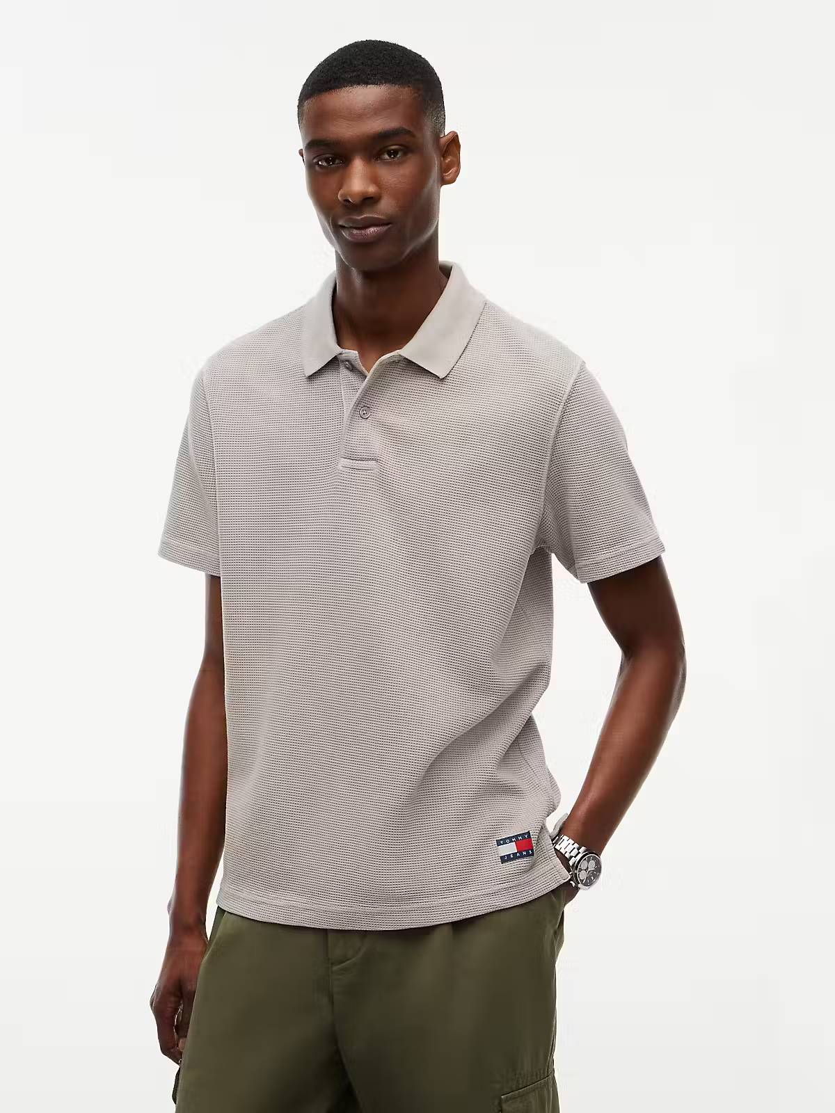 Tommy Jeans Washed Waffle Polo Shirt – Beige