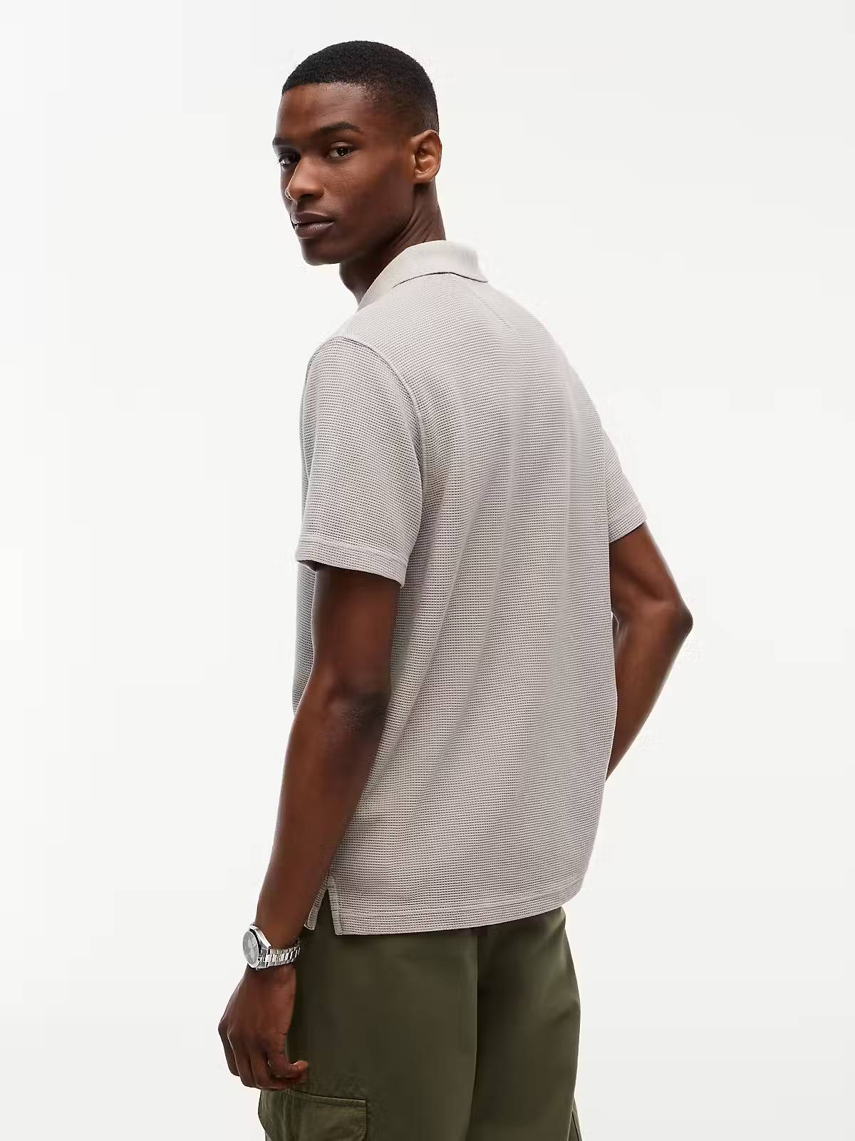 Tommy Jeans Washed Waffle Polo Shirt – Beige