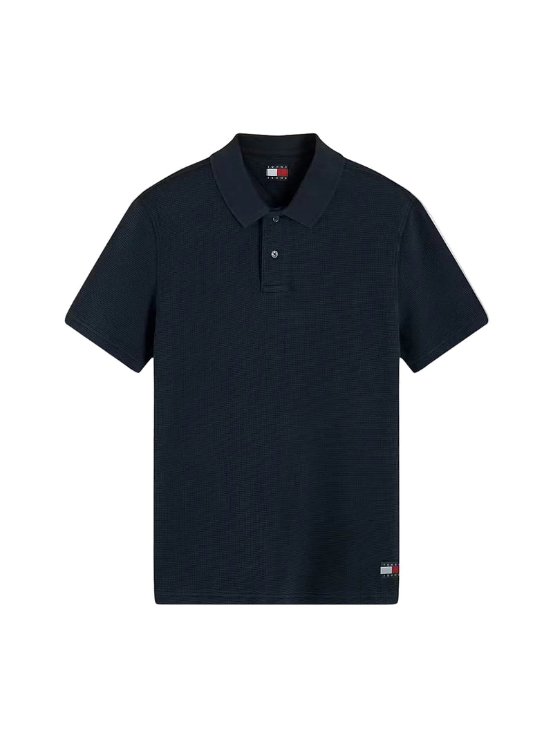 Tommy Jeans Washed Waffle Knit Polo Shirt - Navy
