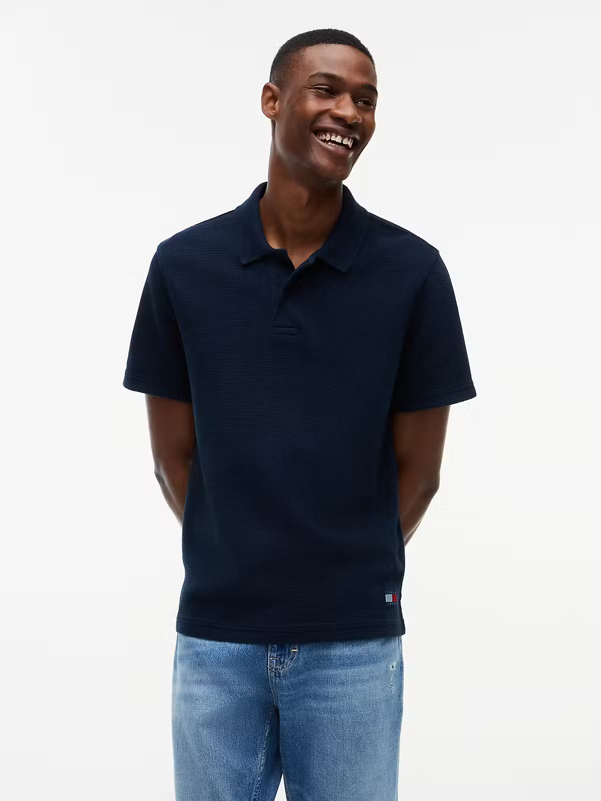 Tommy Jeans Washed Waffle Knit Polo Shirt - Navy