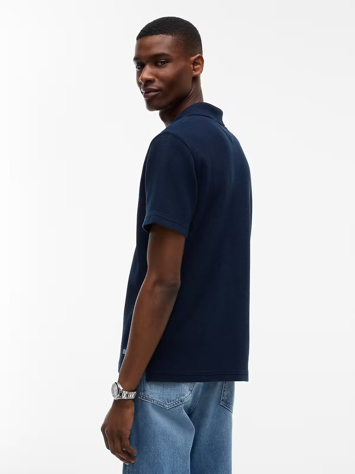Tommy Jeans Washed Waffle Knit Polo Shirt - Navy